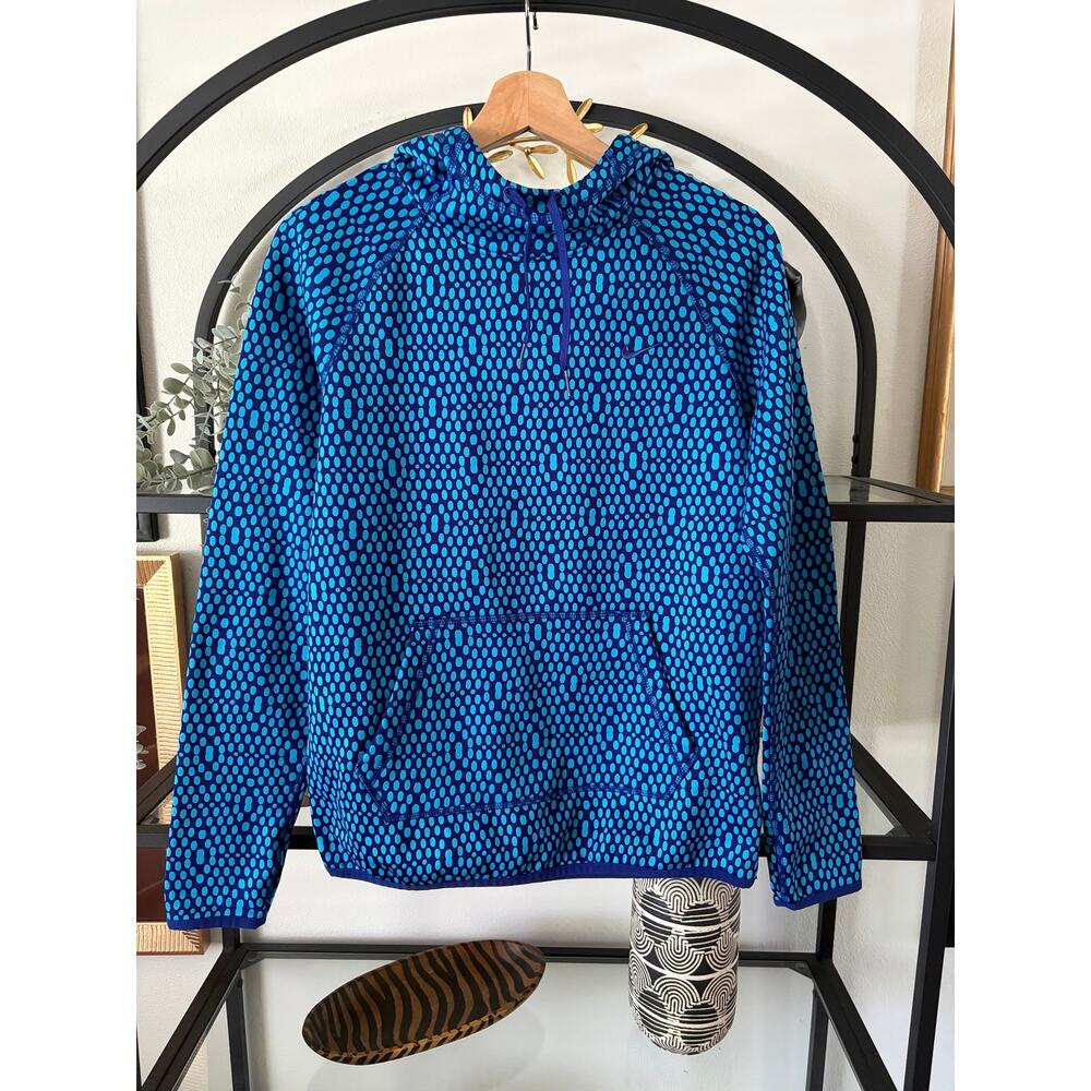 Nike Therma Fit Hoodie Womens Small Blue Dot Print Fleece Pullover Pocket